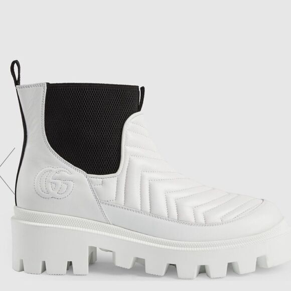 Gucci Frances Chelsea Boots Matelasse Chevron white Leather - Picture 2 of 11